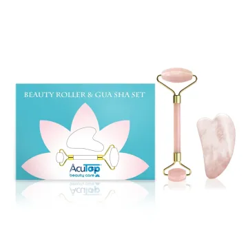 AcuTop Rozenkwarts roller & Gua Sha massage set