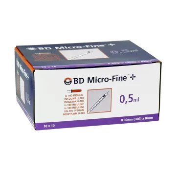 BD Microfine Insulinspritze 0,5ml + Nadel 0,30x8mm U100 Box