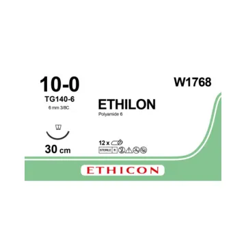 Ethilon hechtdraad 10-0 30cm TG140-6 W1768 12 stuks