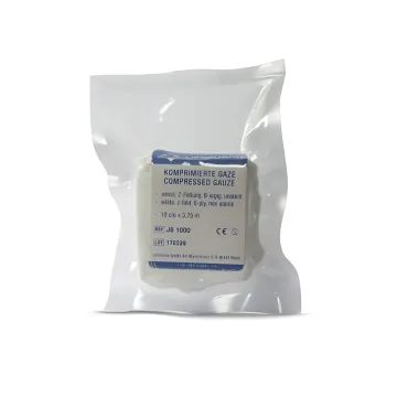 Komprimierte Gaze 6-lagig unsteril 10cm x 3,75m