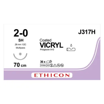 Vicryl hechtdraad 2-0 70cm SH MP J317H 36 stuks