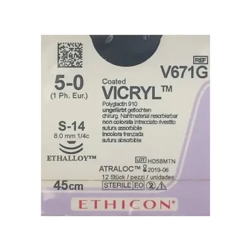 Vicryl hechtdraad 5-0 45cm S-14 V671G 12 stuks
