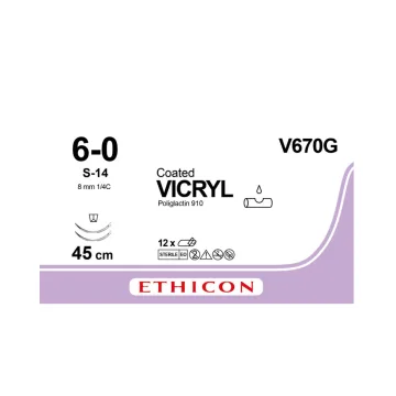 Vicryl hechtdraad 6-0 45cm S-14 V670G 12 stuks
