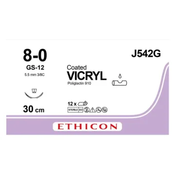 Vicryl hechtdraad 8-0 30cm GS-12 J542G 12 stuks