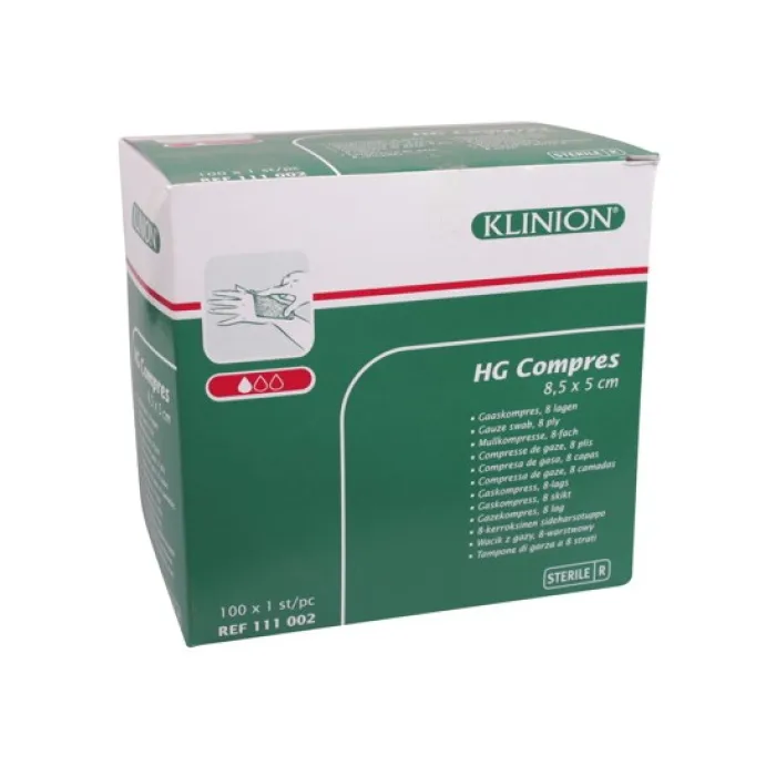 Klinion gaaskompres HG steriel 8-laags 8,5x5cm 