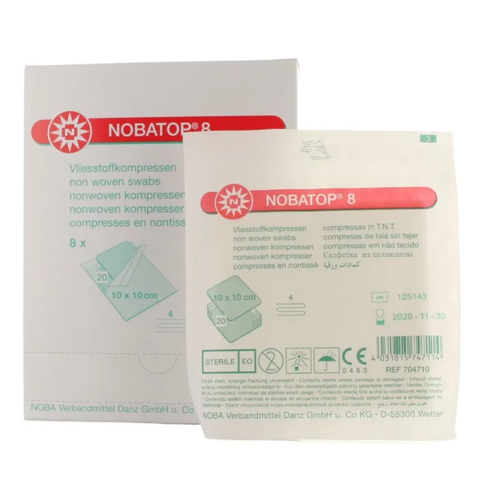 Nobatop 8 non-woven gaaskompres 4-laags 10x10cm 8x20 stuks